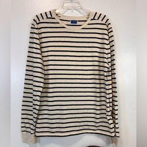 J. Crew‎ Black and Cream Striped Long Sleeve Washed Jersey Tee Women’s Large
